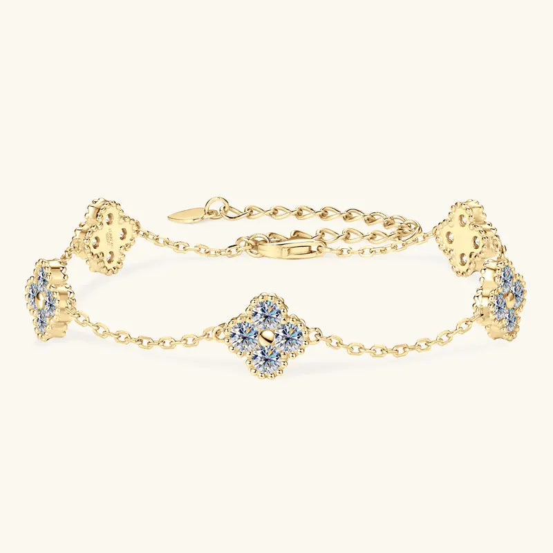 Anziw 3mm D Moissanite Jewelry Set Clover Flower Pendant Necklace Earrings Bracelet 3 in 1 Sets for Women 925 Silver Charm Gifts