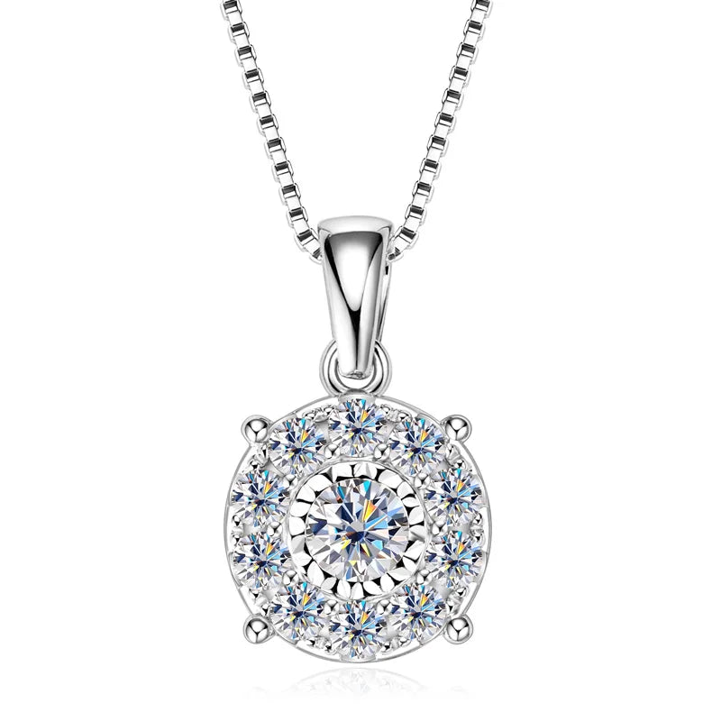 Anziw 1CT Full Moissanite Pendant Necklace for Women 925 Silver Chain 6.5mm Lab Diamond Collar 2025 New Jewelry Gift Christmas's