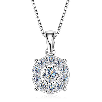 Anziw 1CT Full Moissanite Pendant Necklace for Women 925 Silver Chain 6.5mm Lab Diamond Collar 2025 New Jewelry Gift Christmas's