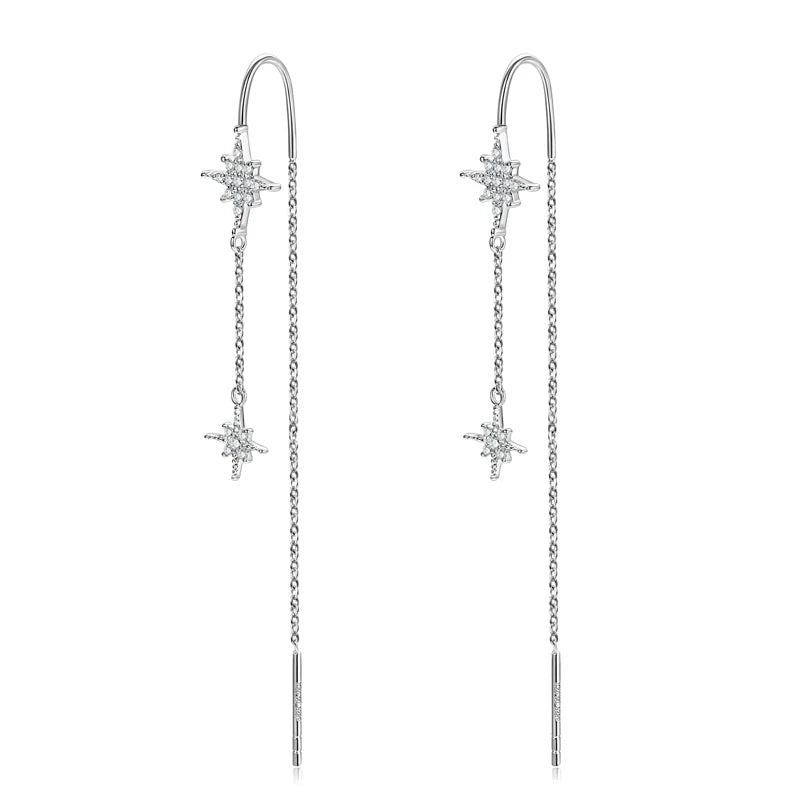 ANZIW Guide Star Pendant Round Moissanite Earrings Ear Line 925 Silver for Women Piercing Threader 2024 Trend Fine Jewelry Gift