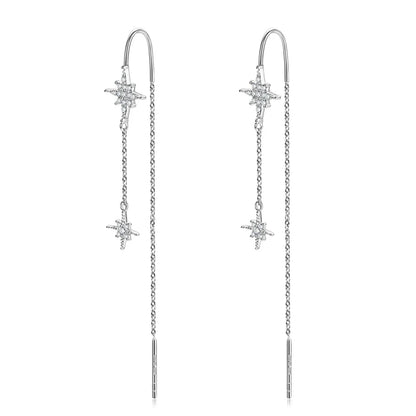 ANZIW Guide Star Pendant Round Moissanite Earrings Ear Line 925 Silver for Women Piercing Threader 2024 Trend Fine Jewelry Gift