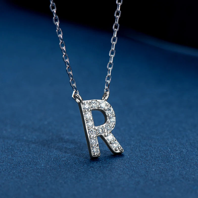 Anziw Initial Moissanite 26 Letter Pendant Necklace for Women Men Real Silver 925 Name Pendant Fine Jewelry Valentine's Day Gift