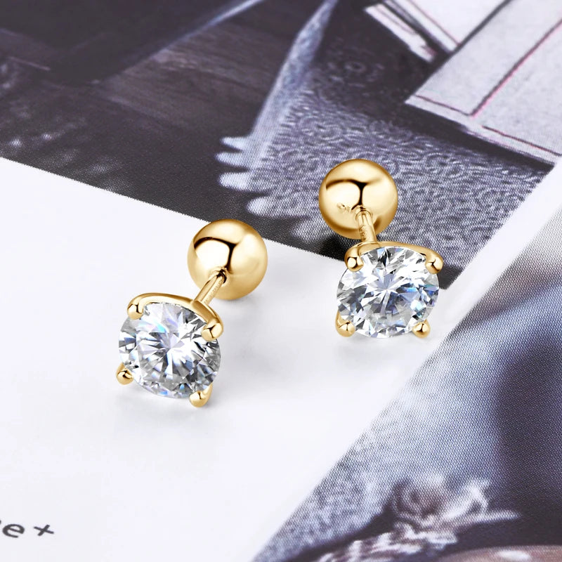 Anziw 2.0ctw D Color Moissanite Earrings Studs Original 925 Silver Earrings Ball Screw Back Jewelry for Women Men 6.5mm 1 Carat