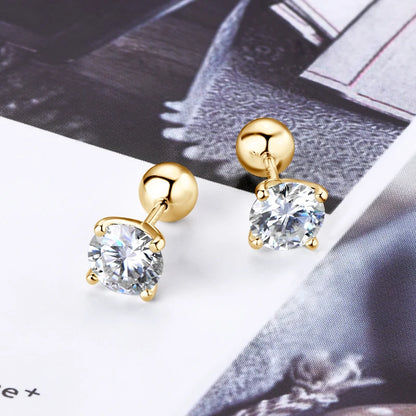 Anziw 2.0ctw D Color Moissanite Earrings Studs Original 925 Silver Earrings Ball Screw Back Jewelry for Women Men 6.5mm 1 Carat