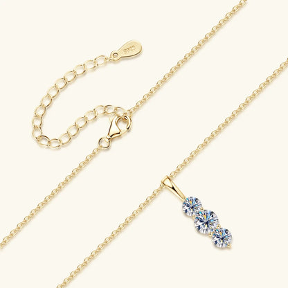 Anziw 1.1ctw. D Moissanite Pendant Necklace for Women 925 Silver Three-Stone Vertical Bar Pendants Adjustable Chain Jewelry Gift