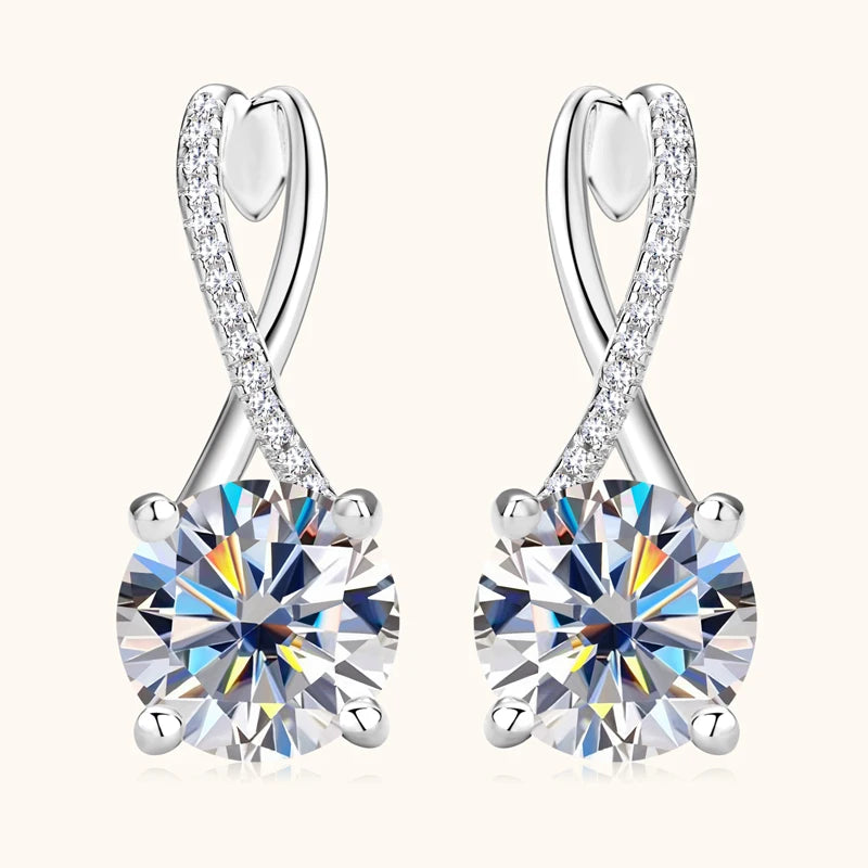 Anziw D2.0CT Moissanite Drop Huggie Earrings Real 925 Silver Women Gold Plated Hoops Infinite Earring Certified Wedding Jewelry