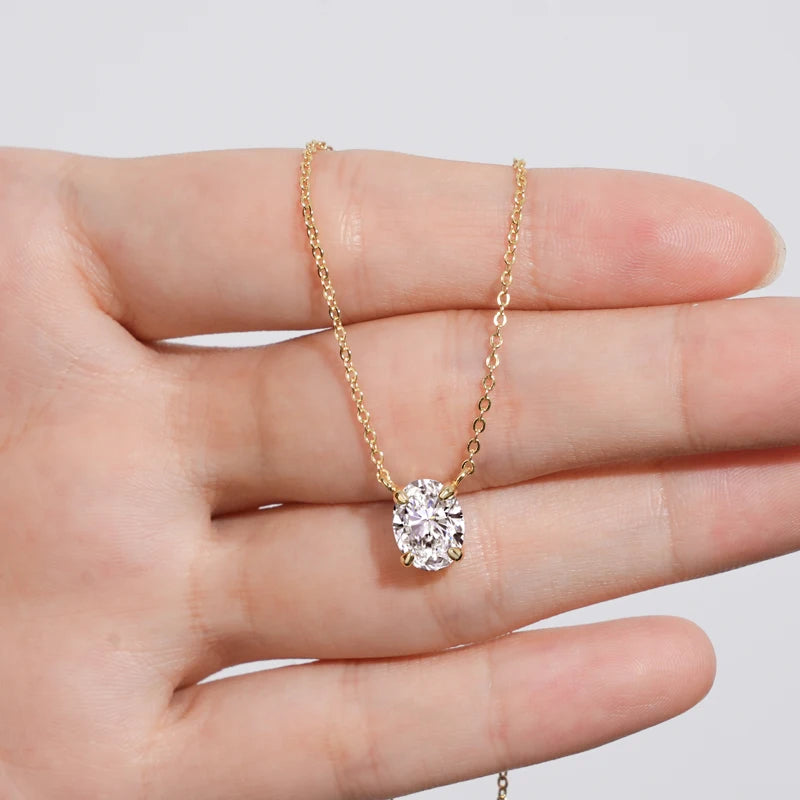 4.0cttw Oval Cut D Moissanite Jewelry Set Real 925 Silver Pendant Necklace and Luxury Hoop Earrings Sets for Women Trendy Gift