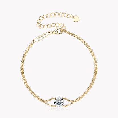 Anziw S925 1ct 6.5mm D Round Moissanite Bracelet for Women Classic Double Chain 925 Silver Bracelet Adjustable Hand Jewelry Gift