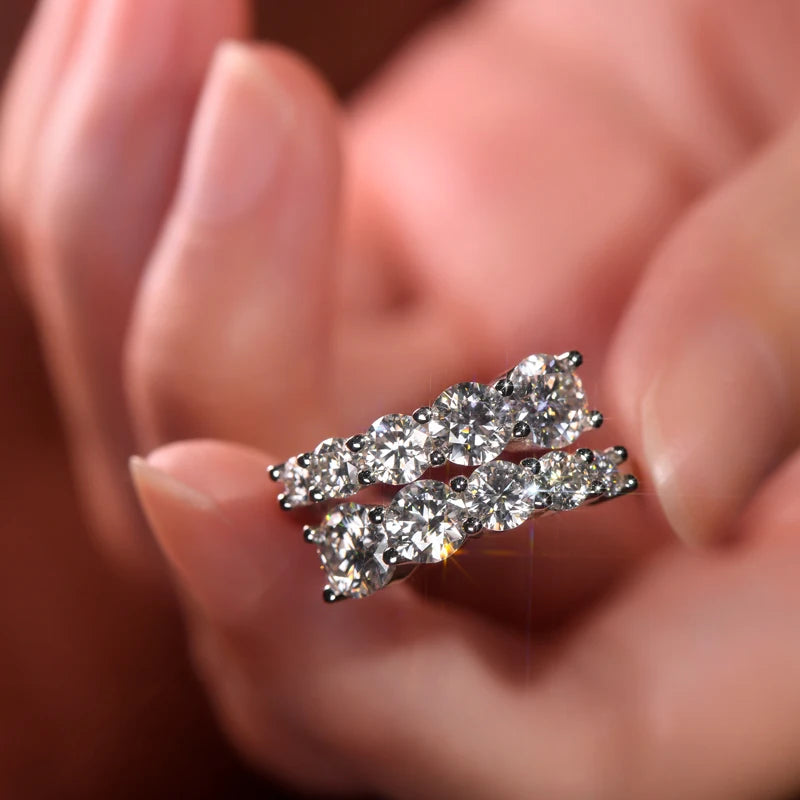 Anziw 925 Silver Moissanite Rings Woman Bands 10 Stones 3.26cttw Sparkling Diamond Twist Shank Wedding Ring Engagement Jewelry