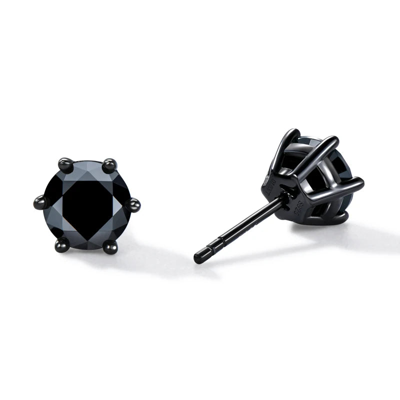 Anziw 6.5MM 2CTW. Black Moissanite Stud Earrings For Women and Men 925 Silver Black Earrings 0.5ct 1ct Round Cut Lab Diamond 5mm