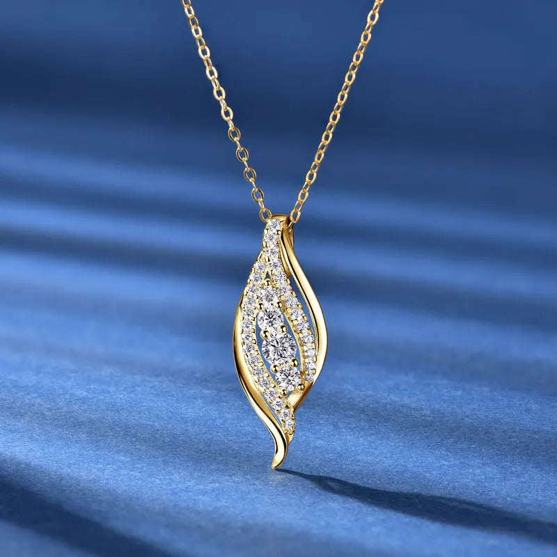 Anziw 2025 Luxury Moissanite Pendant Necklaces for Women  925 Silver Leaf Shape Waterdrop Necklaces Adjustable Chain Jewel Gifts