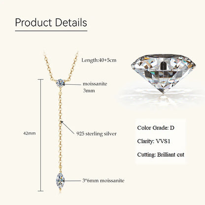 Anziw 3mm D Color Moissanite Y Shape Long Pendant Necklace for Women Adjustable Chain 100% 925 Silver Jewelry Trendy 2025 Gifts