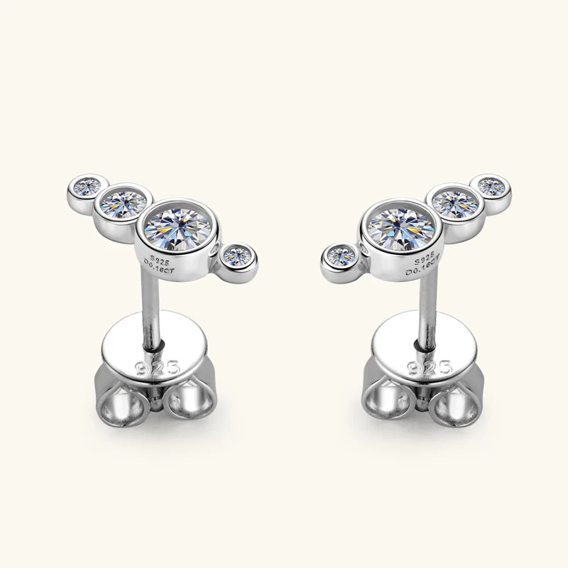 Anziw Earrings Climber with D0.43CT Bezel D Color Moissanite Piercing Studs 100% 925 Silver for Women Jewelry with Certificate