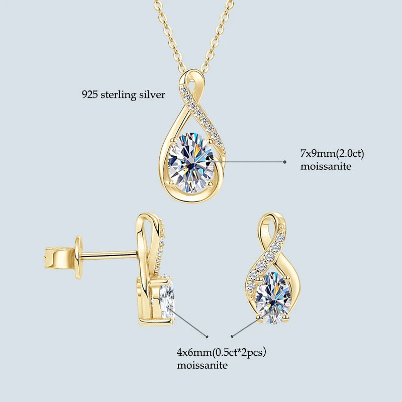 Oval Cut 3.0cttw D Moissanite Jewelry Set for Women 925 Silver 2ct Infinity Pendant Necklace 0.5ct Stud Earrings Sets 2025 Gifts