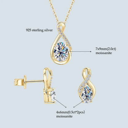 Oval Cut 3.0cttw D Moissanite Jewelry Set for Women 925 Silver 2ct Infinity Pendant Necklace 0.5ct Stud Earrings Sets 2025 Gifts