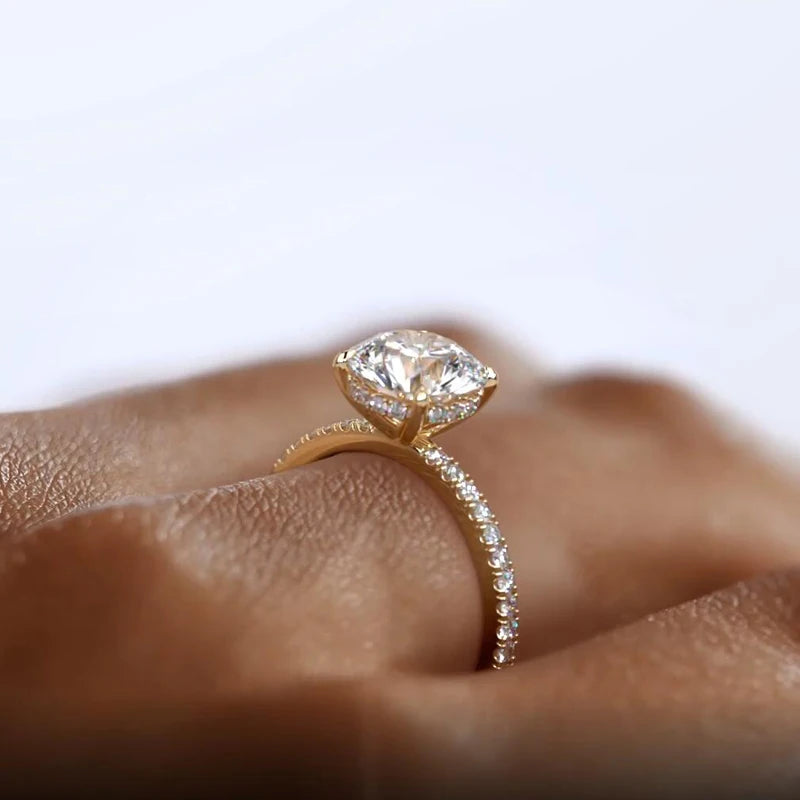 Classic 925 Sterling Sliver Engagement Wedding Promise Ring 8mm 2 Carat Round D-E Moissanite Finger Rings for Women Fine Jewelry