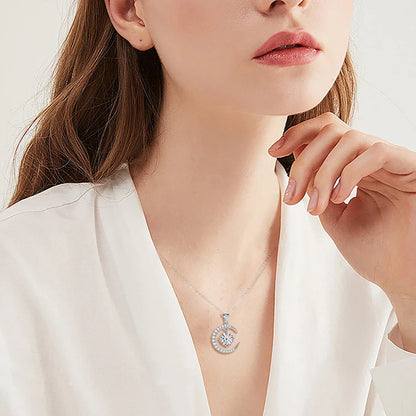 Anziw 8mm 2.0CT D Moissanite Sun Crescent Pendant Necklaces For Women 925 Silver Adjustable Chain Charm Certified Jewelry Gifts