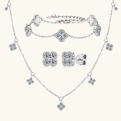 Anziw 3mm D Moissanite Jewelry Set Clover Flower Pendant Necklace Earrings Bracelet 3 in 1 Sets for Women 925 Silver Charm Gifts