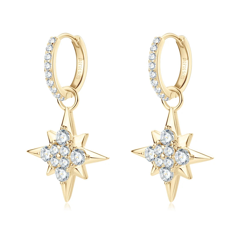 Anziw 100% 925 Silver Jewelry Charm Guide Star Drop Earrings Moissanite Piercing Hoop Earrings for Women with GRA Certificate