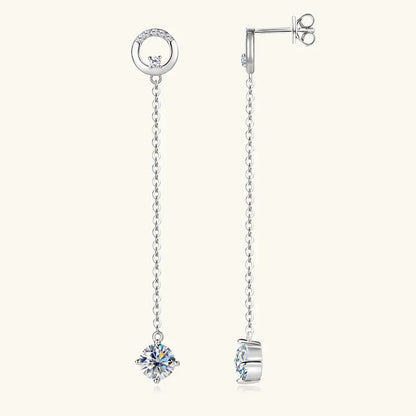 Anziw 6.5mm 1.0ct D Moissanite Drop Earrings for Women 925 Silver Circle Stud Long Chain Dangle Earrings Certified Jewelry Gifts