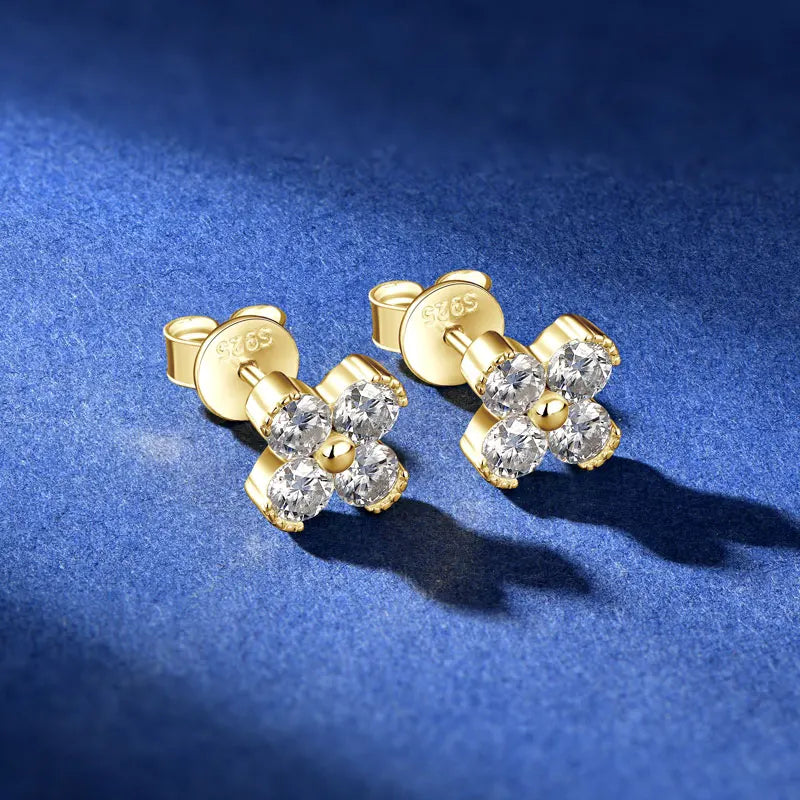 Trendy Clover Flower Stud Earrings 3mm D Moissanite Lab Diamond 100% Real 925 Silver Piercing Ear Jewelry for Women Gifts 2025