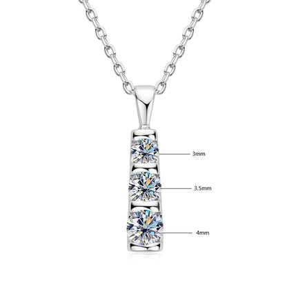 Real Certified Gradual Three Stone Moissanite Pendant Necklace 100% 925 Silver for Women Luxury Wedding Anniversary Jewelry Gift