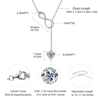 Anziw 925 Silver Infinity Necklace for Women 6.5mm D Color Moisasnite Pendant Y Shape Necklaces Anniversary Wedding Jewelry Gift