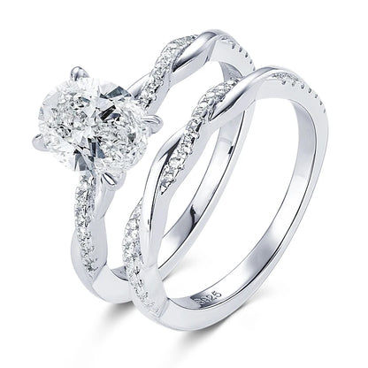 Anziw Original 925 Sterling Sliver Bridal Ring Set 2.0 Carat Oval Moissanite Engagement Wedding Promise Bands Jewelry for Women
