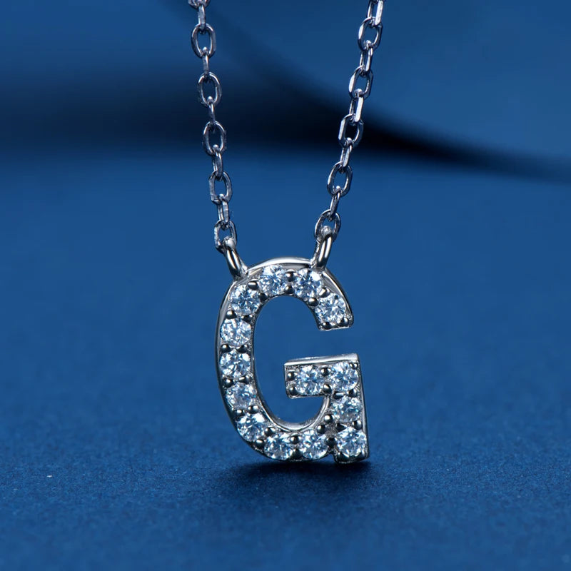 Anziw Initial Moissanite 26 Letter Pendant Necklace for Women Men Real Silver 925 Name Pendant Fine Jewelry Valentine's Day Gift