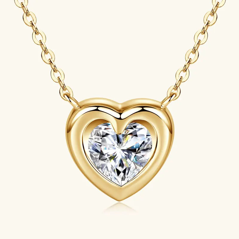Anziw Love Heart Full Moissanite Solitaire Pendant Necklace for Women 925 Silver Chain Adjustable Collar Jewelry Gift Valentines