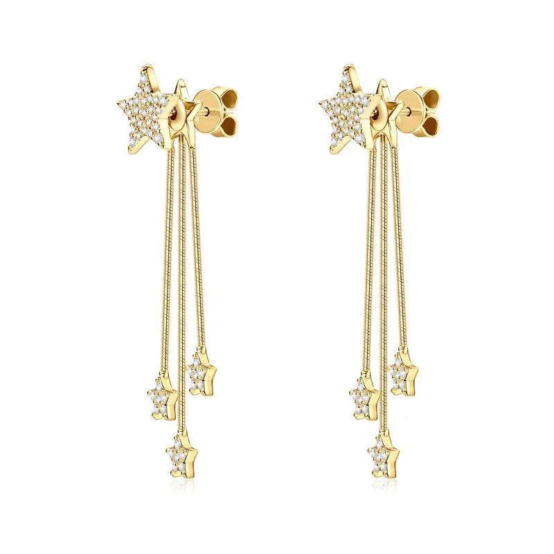 Anziw 925 Moissanite Star Tassel Drop Dangle Earrings for Women Real S925 Silver Studs Earrings Certified Fine Jewelry Gift Girl