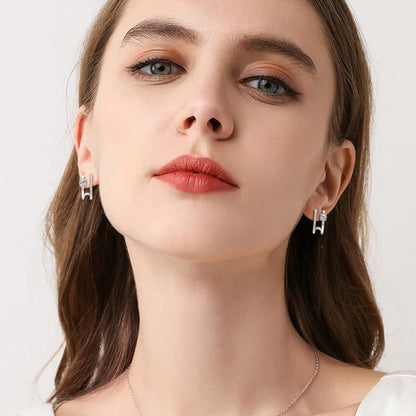 Anziw NEW 4mm Moissanite Piercing Stud Ear Cuffs 925 Sterling Silver Double Side Hoop Earrings for Women Illusion Jewelry Gifts