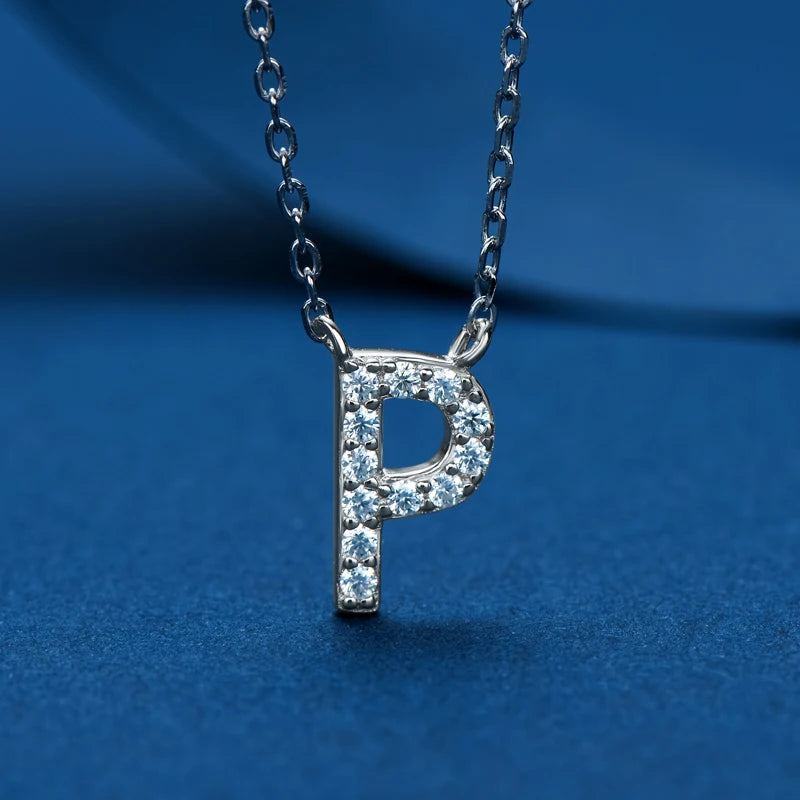Anziw Initial Moissanite 26 Letter Pendant Necklace for Women Men Real Silver 925 Name Pendant Fine Jewelry Valentine's Day Gift
