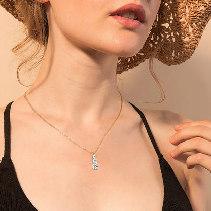 Anziw 925 Silver Necklace 1.80CTW.3 Stones D Color Round Moissanite Pendant Necklace for Women Certified Jewelry 18K Gold Plated