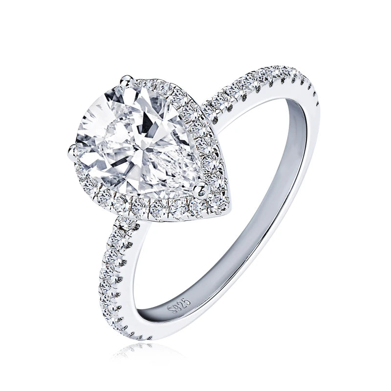 Anziw Original 925 Sterling Sliver Wedding Promise Ring 2.0 Carat Pear Cut Moissanite Ring Bands for Women Engagement Jewelry