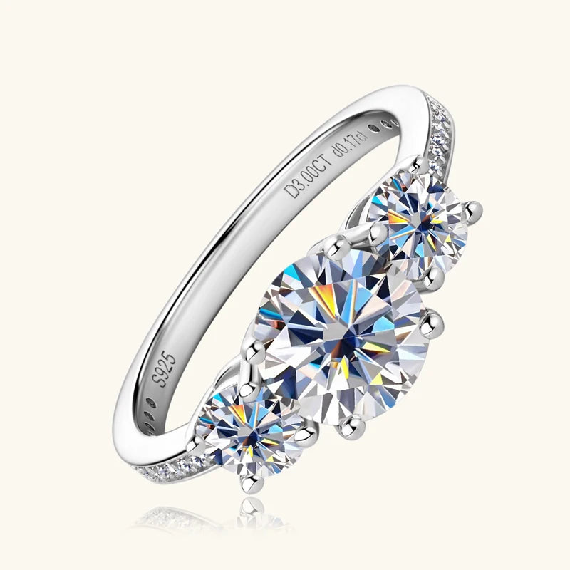 Anziw 3.5CTTW. Cushion & Round Moissanite Ring 925 Silver 3 Stone Engagement Wedding Promise Rings For Women Finger Jewelry D-E