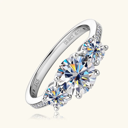 Anziw 3.5CTTW. Cushion & Round Moissanite Ring 925 Silver 3 Stone Engagement Wedding Promise Rings For Women Finger Jewelry D-E