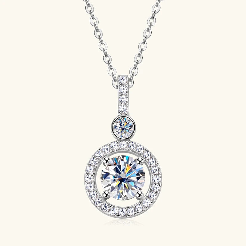 Anziw 925 Sterling Silver Pendant Necklace Moissanite 6.5mm 1.33CTW. Round Cut Birthday Party Valentine Day Gift Women Jewelry
