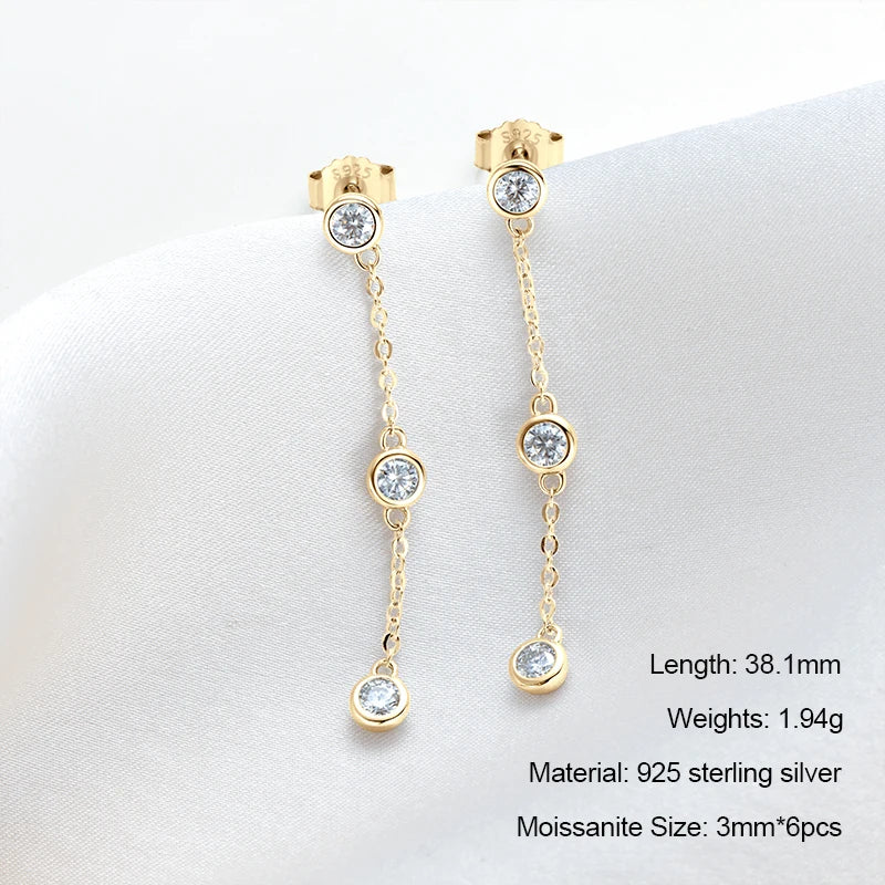 Anziw 925 Moissanite Star Tassel Drop Dangle Earrings for Women Real S925 Silver Studs Earrings Certified Fine Jewelry Gift Girl