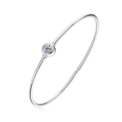 Anziw Simple Bangle 925 Silver 5mm 0.5ct D Color Bezel Moissanite Bangles 14K Gold Plated Hollow Tube Bracelet for Women Jewelry