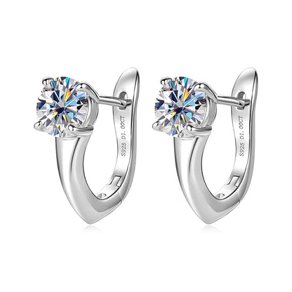 Anziw Certified D Color 1.0CT 6.5mm Moissanite Hoop Earrings 925 Silver Earring Lab Diamond Huggies for Women Fine Jewelry Gifts