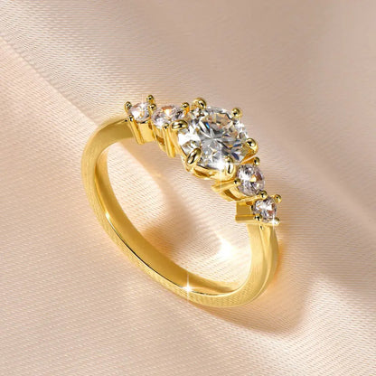 Anziw 1.0CT Moissanite Lab Diamond Engagement Ring 14k Gold Filled Four-Stone Wedding Trendy Band for Women Fine Jewerlry Gift