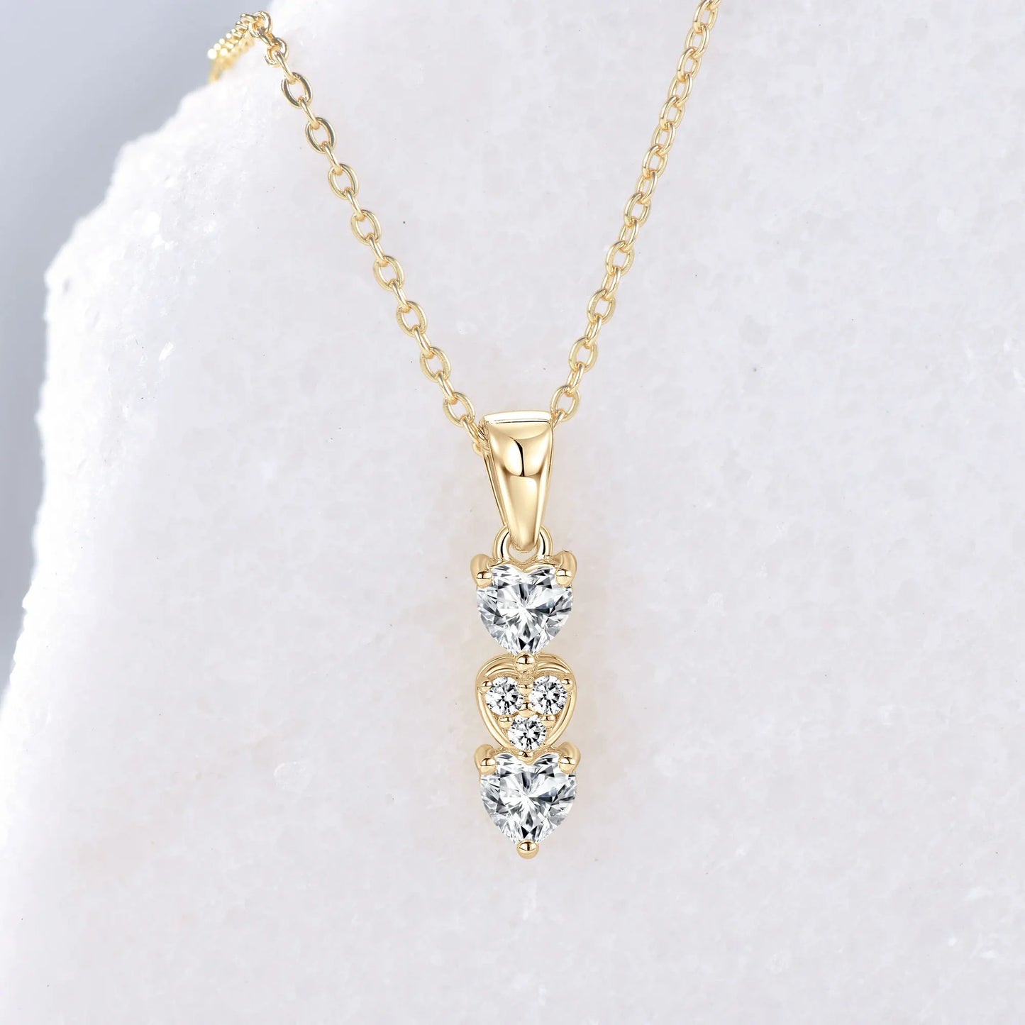 Anziw Triple Hearts Moissanite Pendant Necklaces for Women 925 Silver Chain Love Heart Collar 2025 New Jewelry Chritsmas's Gift