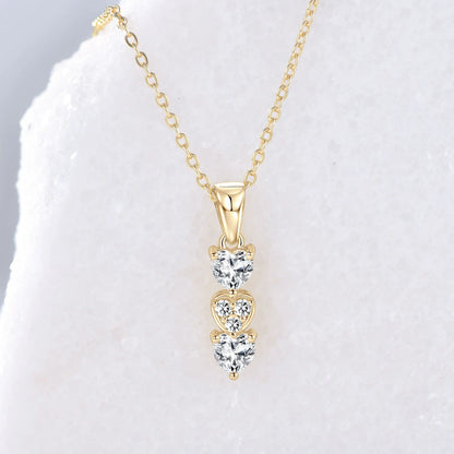 Anziw Triple Hearts Moissanite Pendant Necklaces for Women 925 Silver Chain Love Heart Collar 2025 New Jewelry Chritsmas's Gift