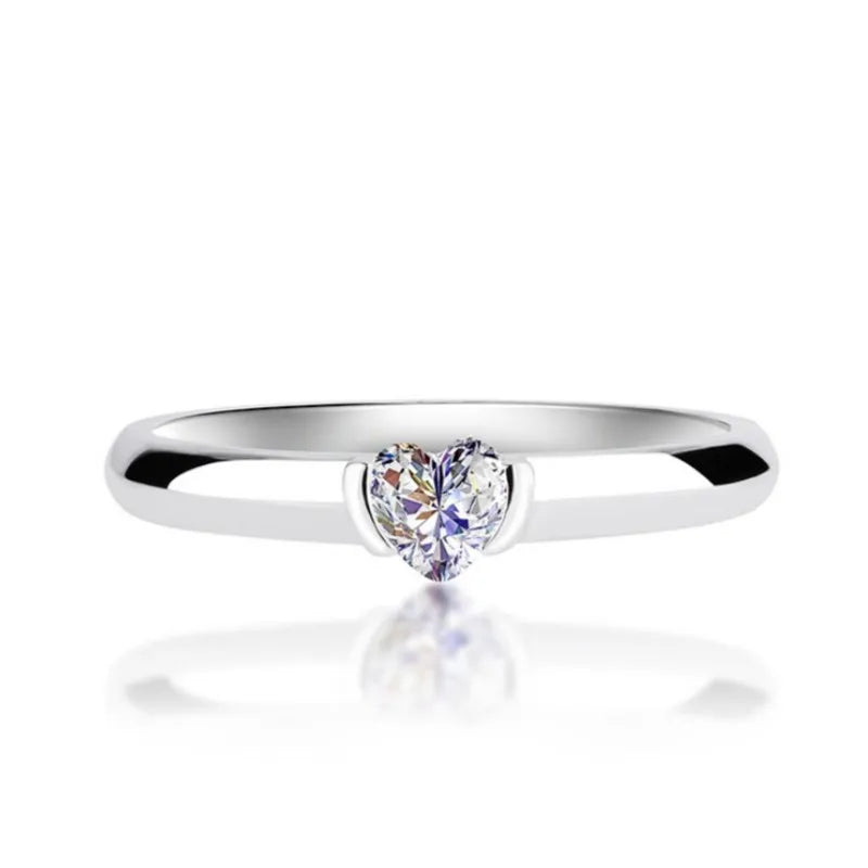 Anziw Rose Gold Color 0.5ct Heart Shaped Moissanite Solitaire Engagement Ring Silver 925 for Women Promise Wedding Bands Jewelry