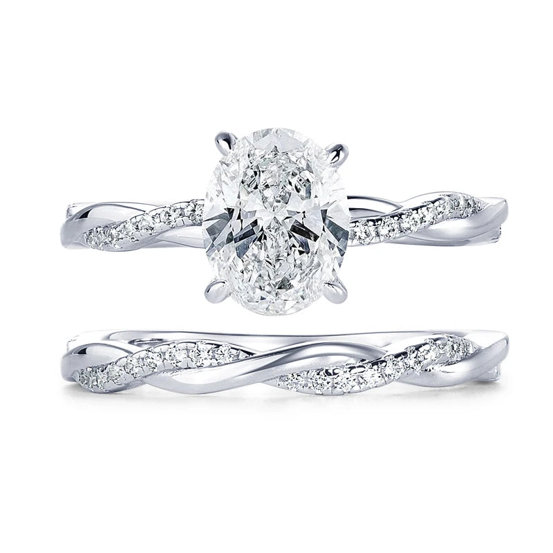 Anziw Original 925 Sterling Sliver Bridal Ring Set 2.0 Carat Oval Moissanite Engagement Wedding Promise Bands Jewelry for Women