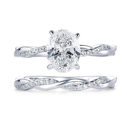 Anziw Original 925 Sterling Sliver Bridal Ring Set 2.0 Carat Oval Moissanite Engagement Wedding Promise Bands Jewelry for Women