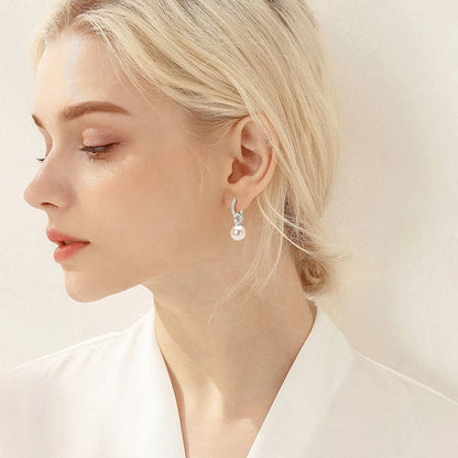 Anziw Real 925 Sterling Silver Hoop Earrings 9-10mm White Shell Pearl Drop Earring Detachable Wedding Party Jewelry for Women