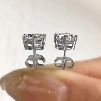 Anziw 100% 925 Sterling Silver Gold Stud Earrings 6.5mm D Color Moissanite 4 Claw Earrings Classic Jewelry for Women Girl Gift