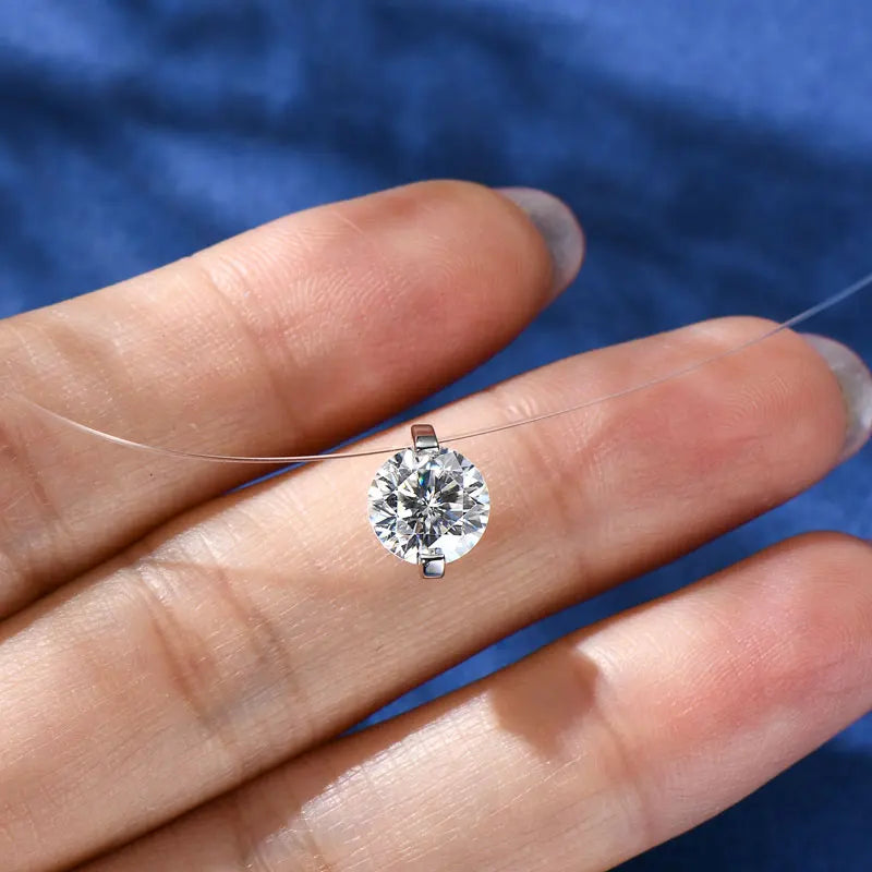 Anziw 2ct 1ct 0.5ct D Moissanite Pendant Necklaces for Women 925 Silver Adjustable Invisible Fish Line Chain Choker Gift 6.5-8mm